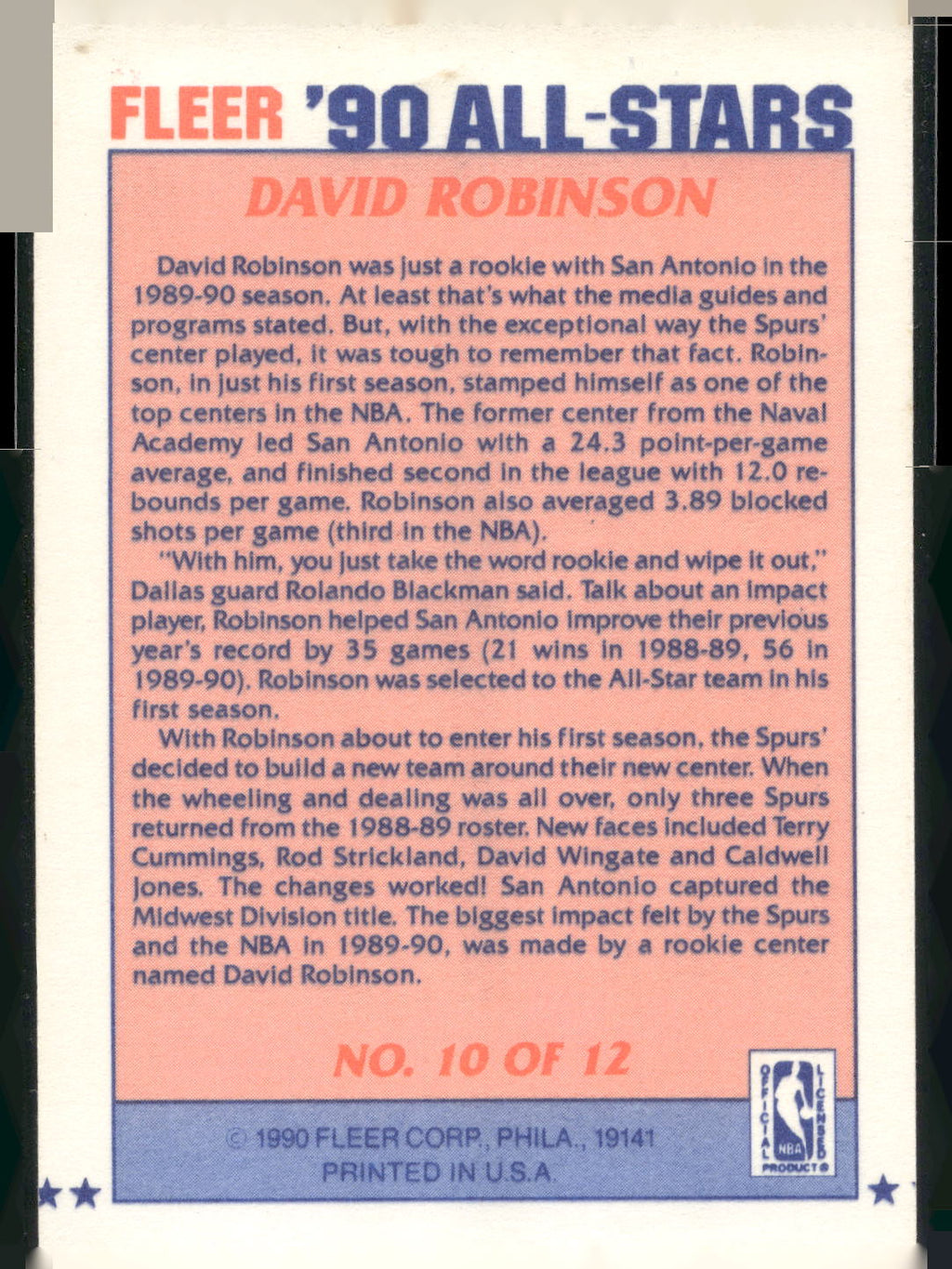 1990-91 Fleer #10 David Robinson All-Stars