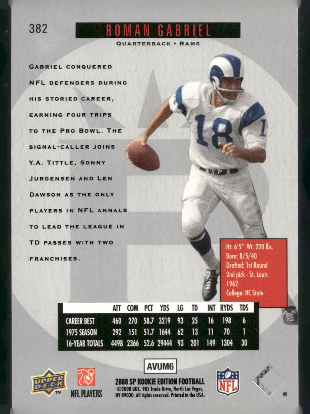 2008 SP Rookie Edition #382 Roman Gabriel