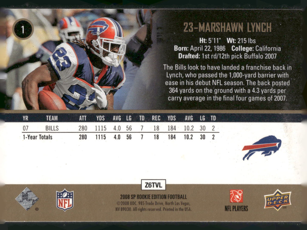 2008 SP Rookie Edition #1 Marshawn Lynch