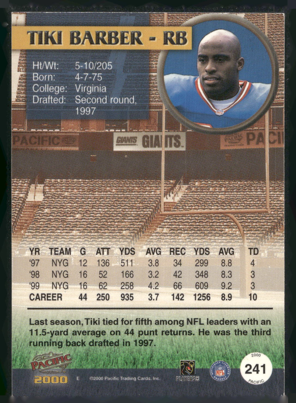 2000 Pacific #241 Tiki Barber