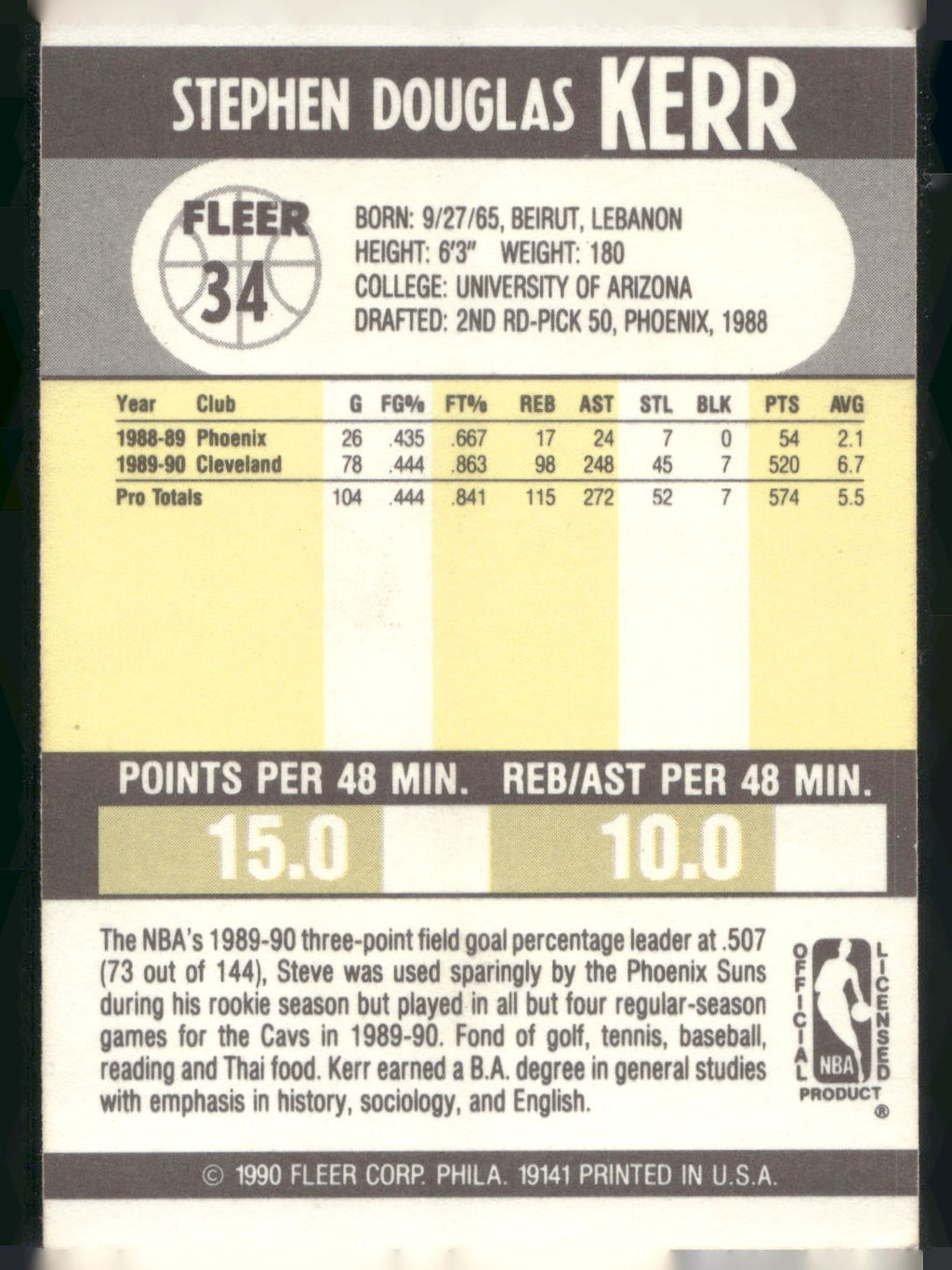 1990-91 Fleer #34 Steve Kerr