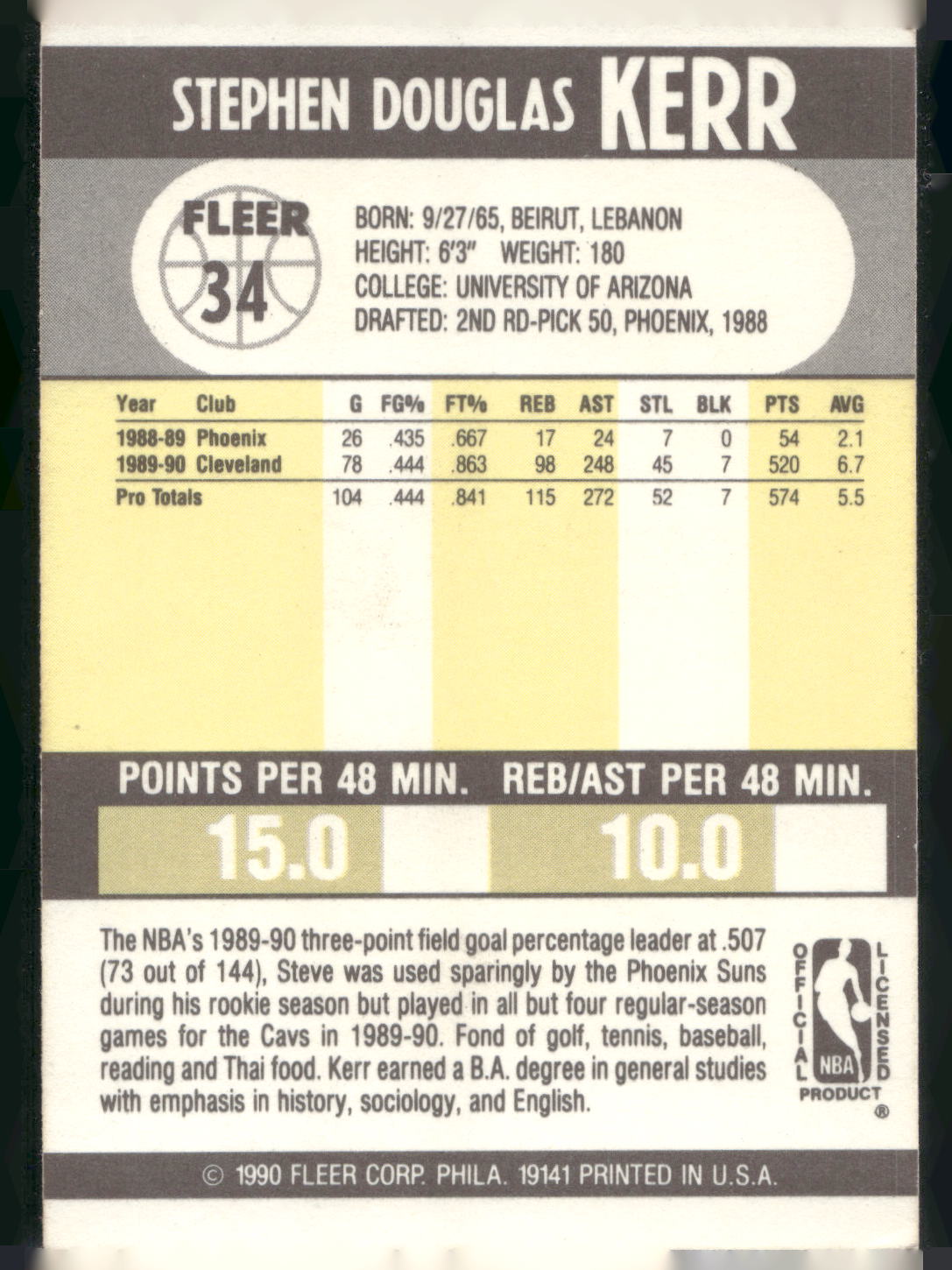 1990-91 Fleer #34 Steve Kerr