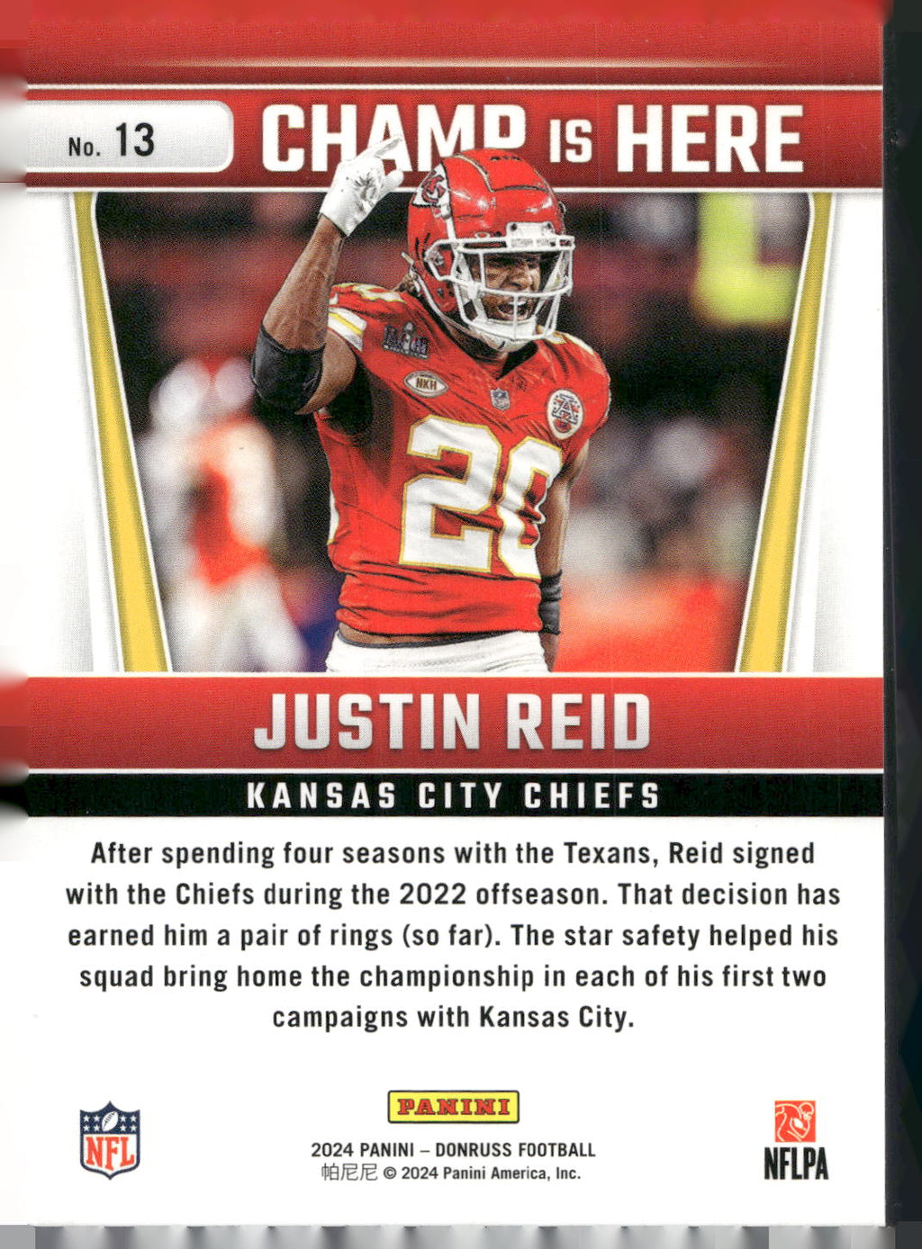 2024 Donruss #13 Justin Reid Champ is Here
