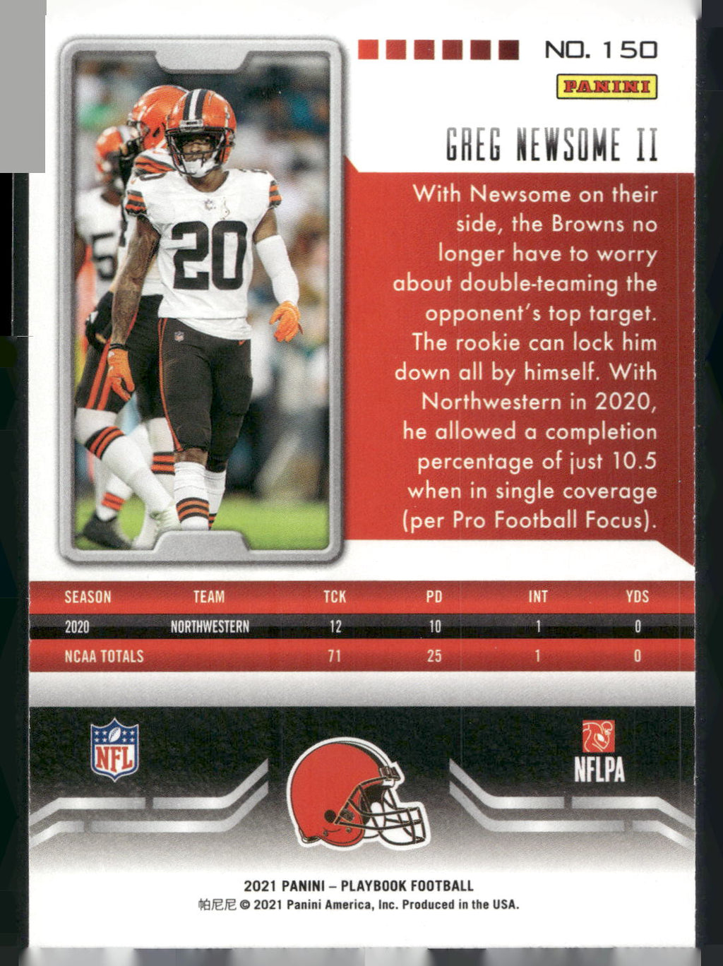 2021 Panini Playbook #150 Greg Newsome II