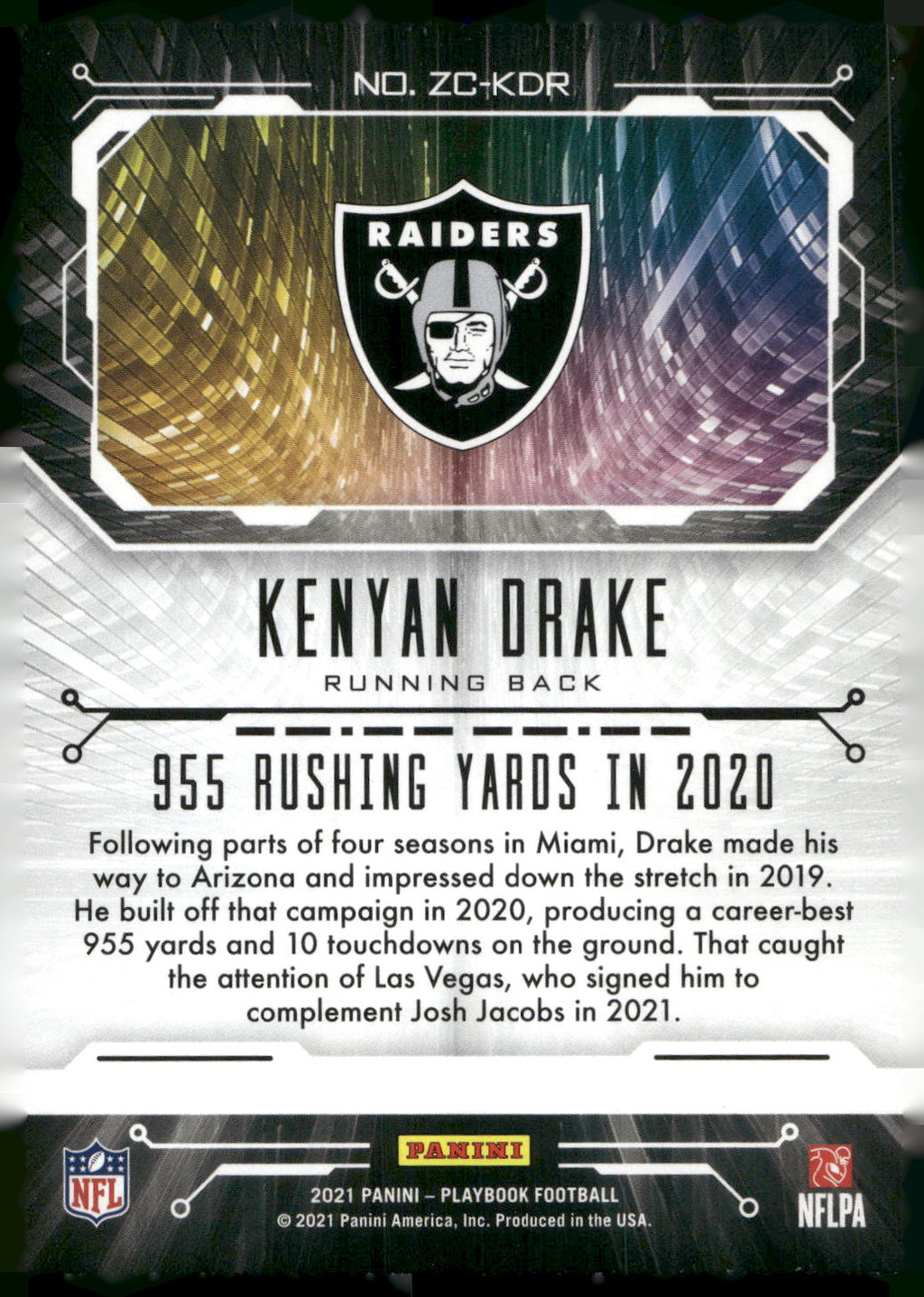 2021 Panini Playbook #ZC-KDR Kenyan Drake Zoning Commission