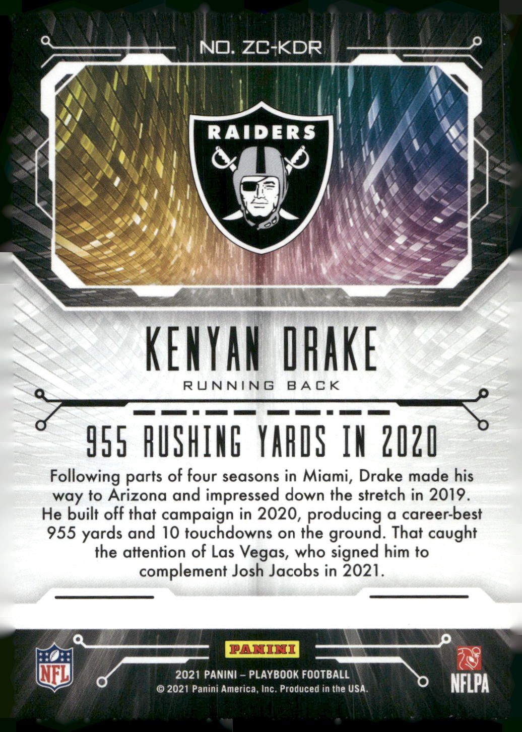 2021 Panini Playbook #ZC-KDR Kenyan Drake Zoning Commission