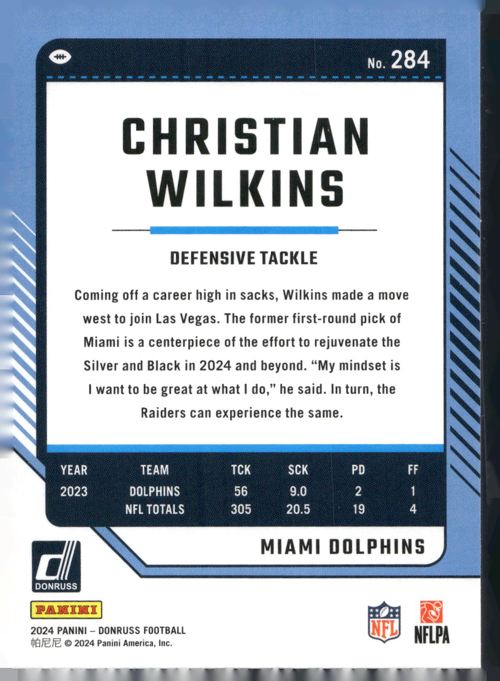 2024 Donruss #284 Christian Wilkins