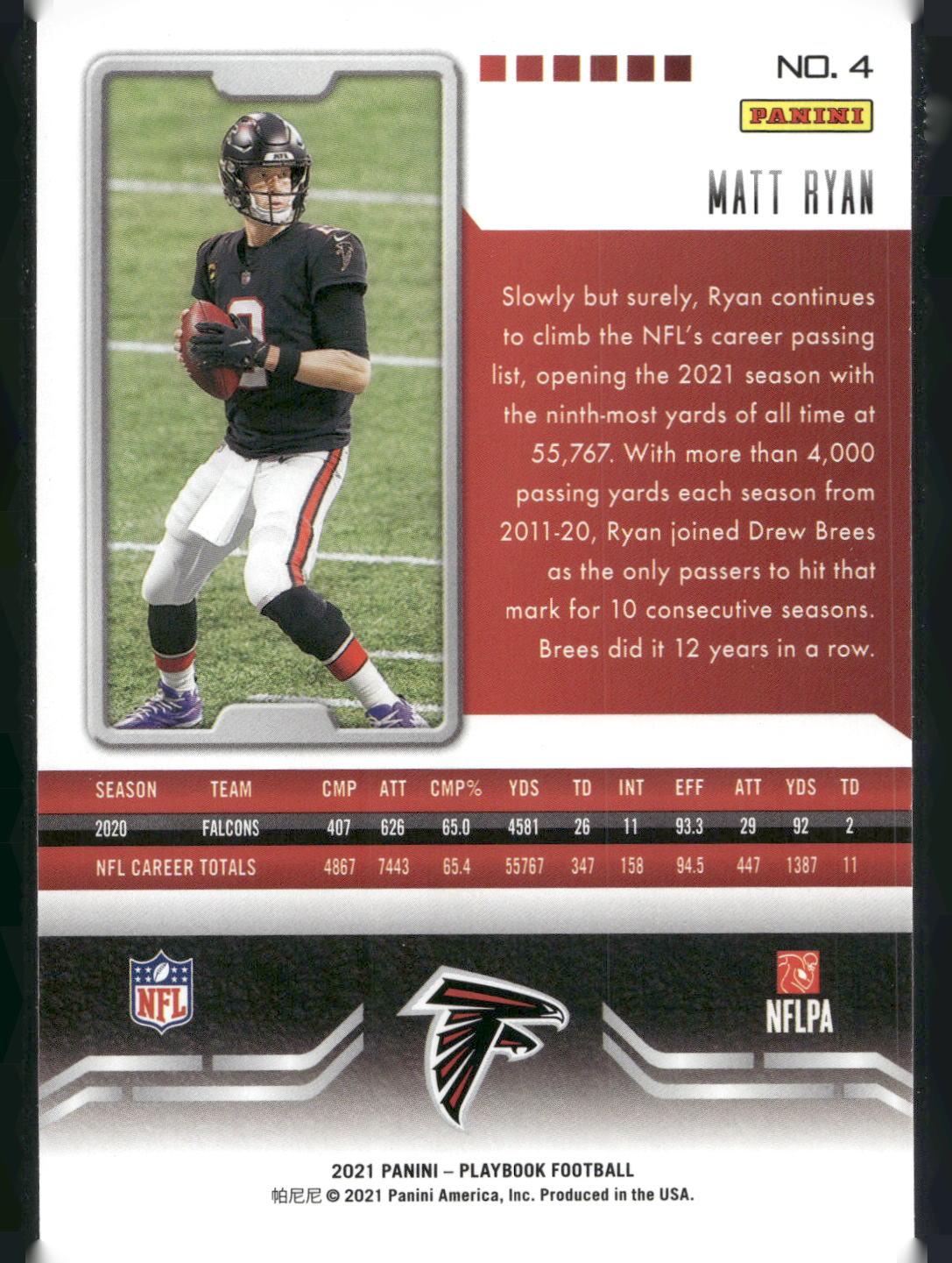 2021 Panini Playbook #4 Matt Ryan