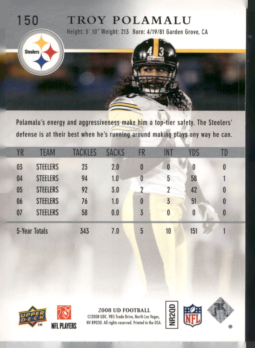 2008 Upper Deck #150 Troy Polamalu