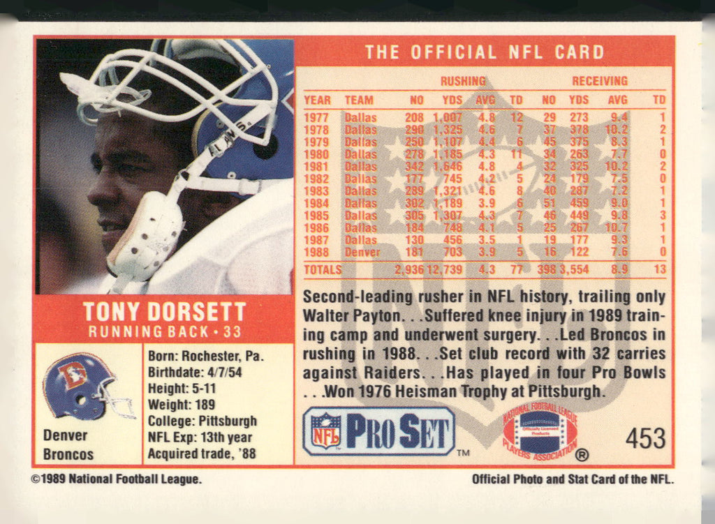 1989 Pro Set #453 Tony Dorsett