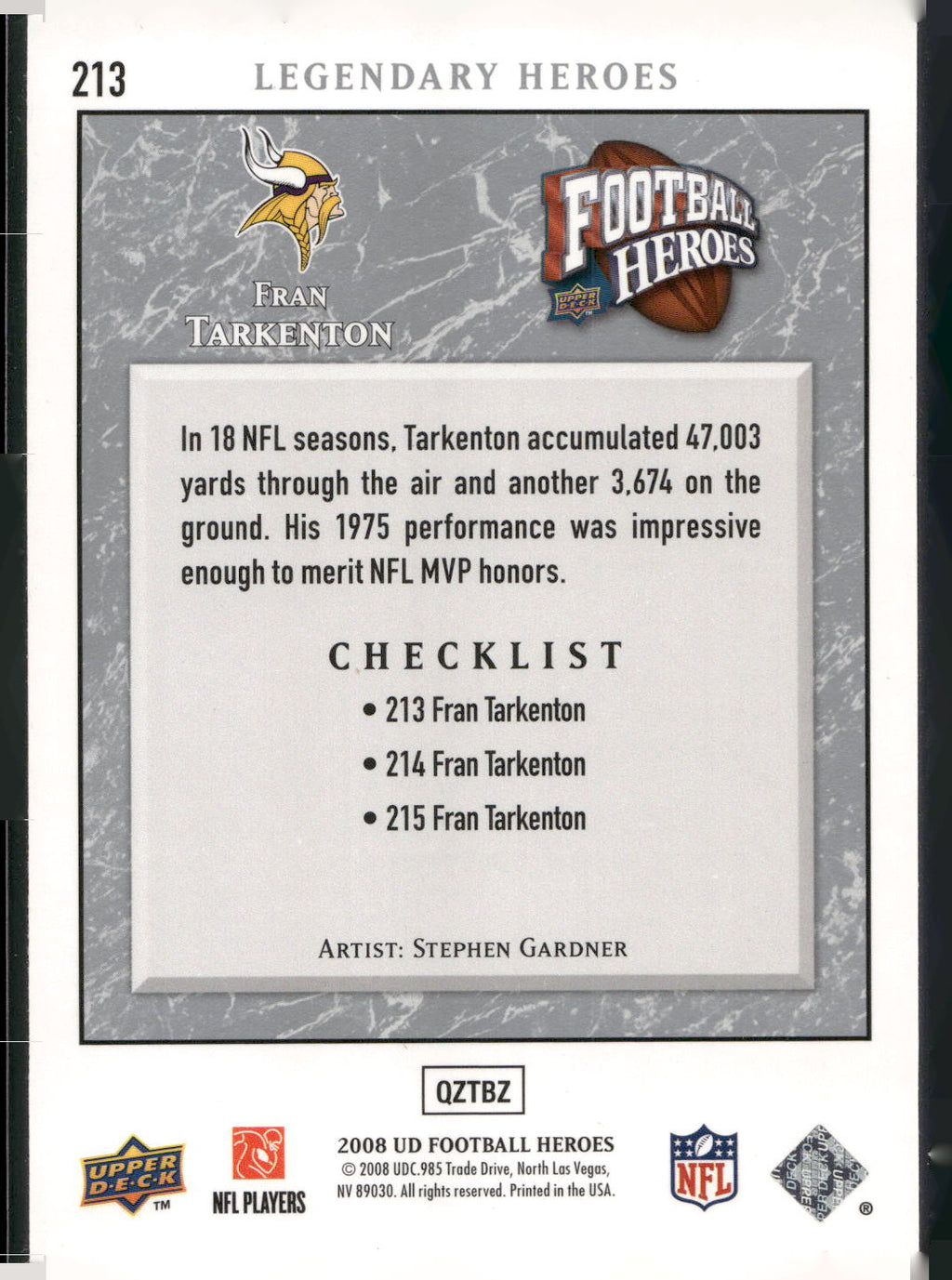 2008 Upper Deck Heroes #213 Fran Tarkenton