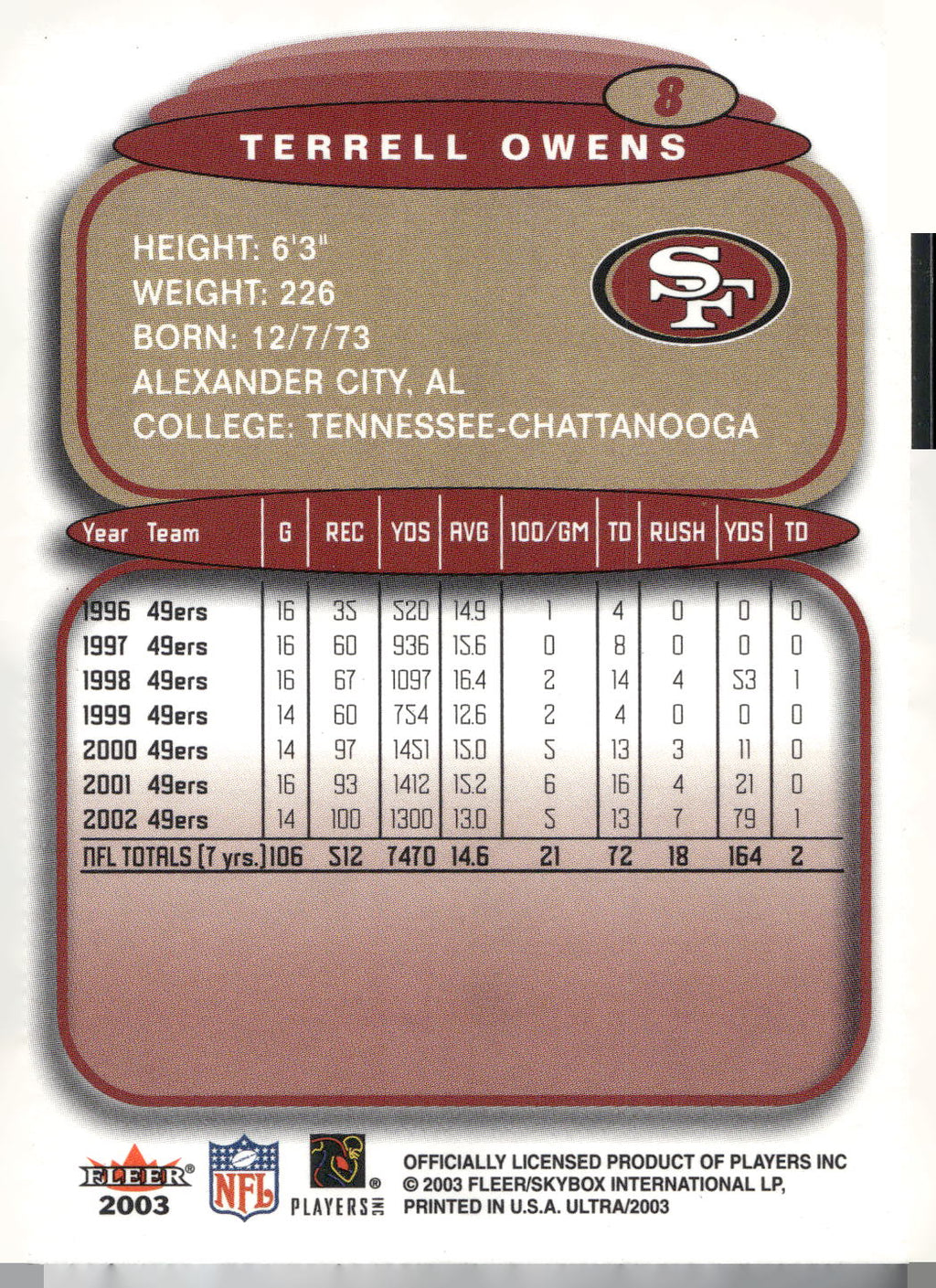 2003 Ultra #8 Terrell Owens
