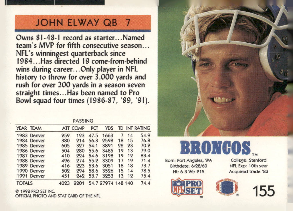 1992 Pro Set #155 John Elway