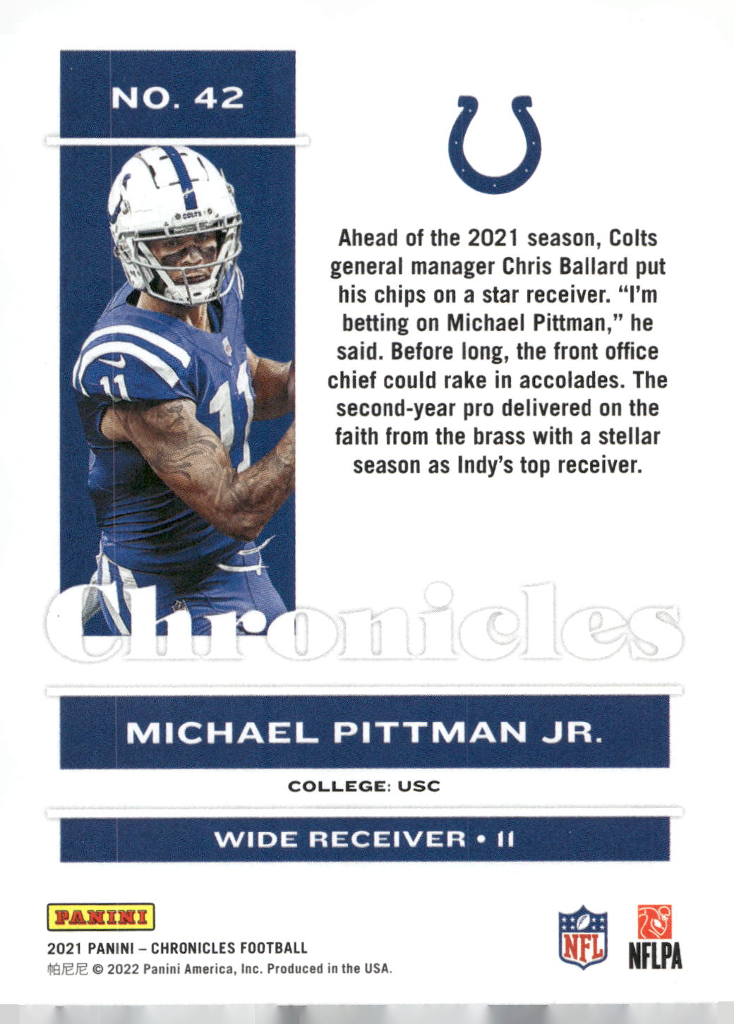 2021 Panini Chronicles #42 Michael Pittman Jr.
