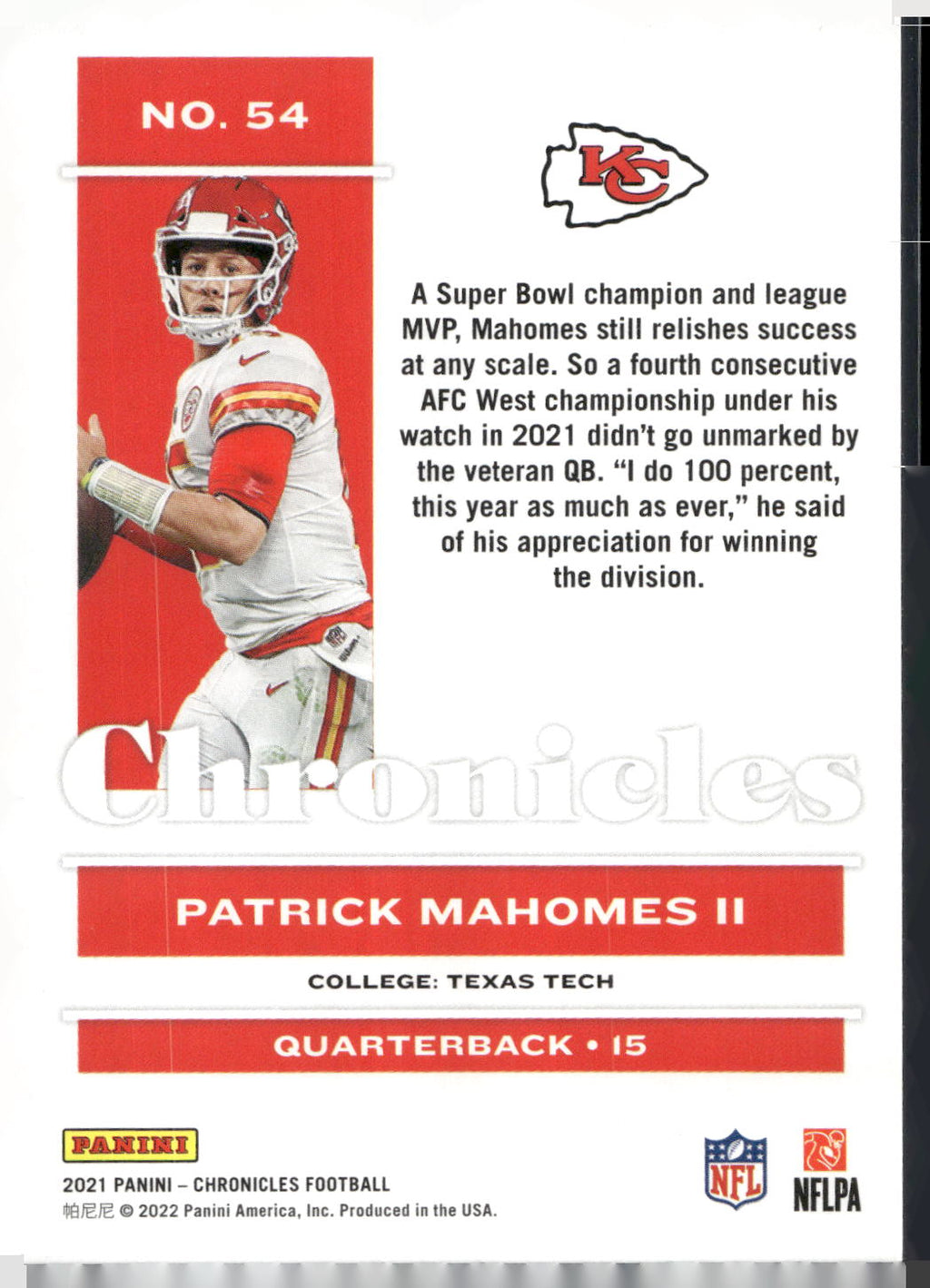 2021 Panini Chronicles #54 Patrick Mahomes II