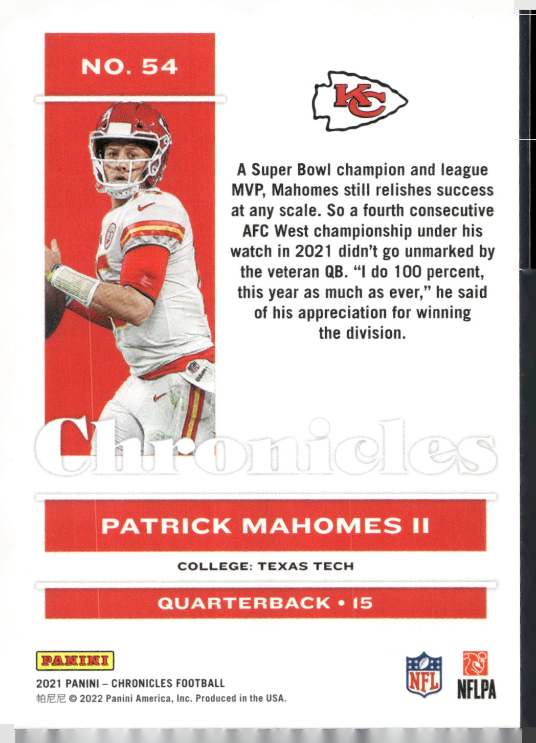 2021 Panini Chronicles #54 Patrick Mahomes II