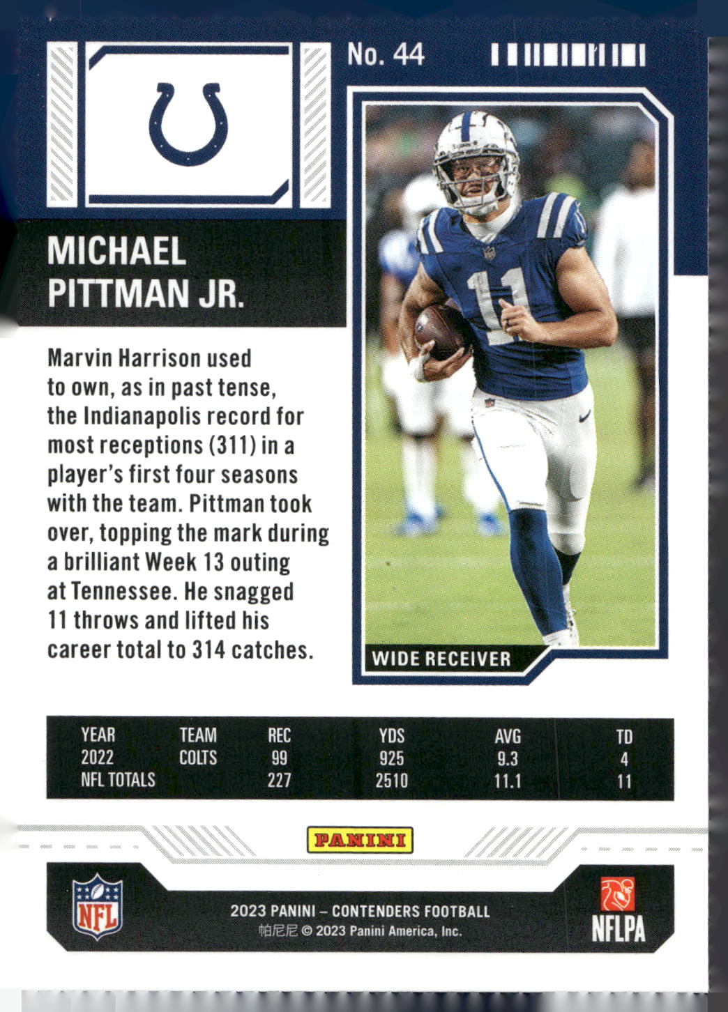 2023 Panini Contenders #44 Michael Pittman Jr. Season Ticket Retail