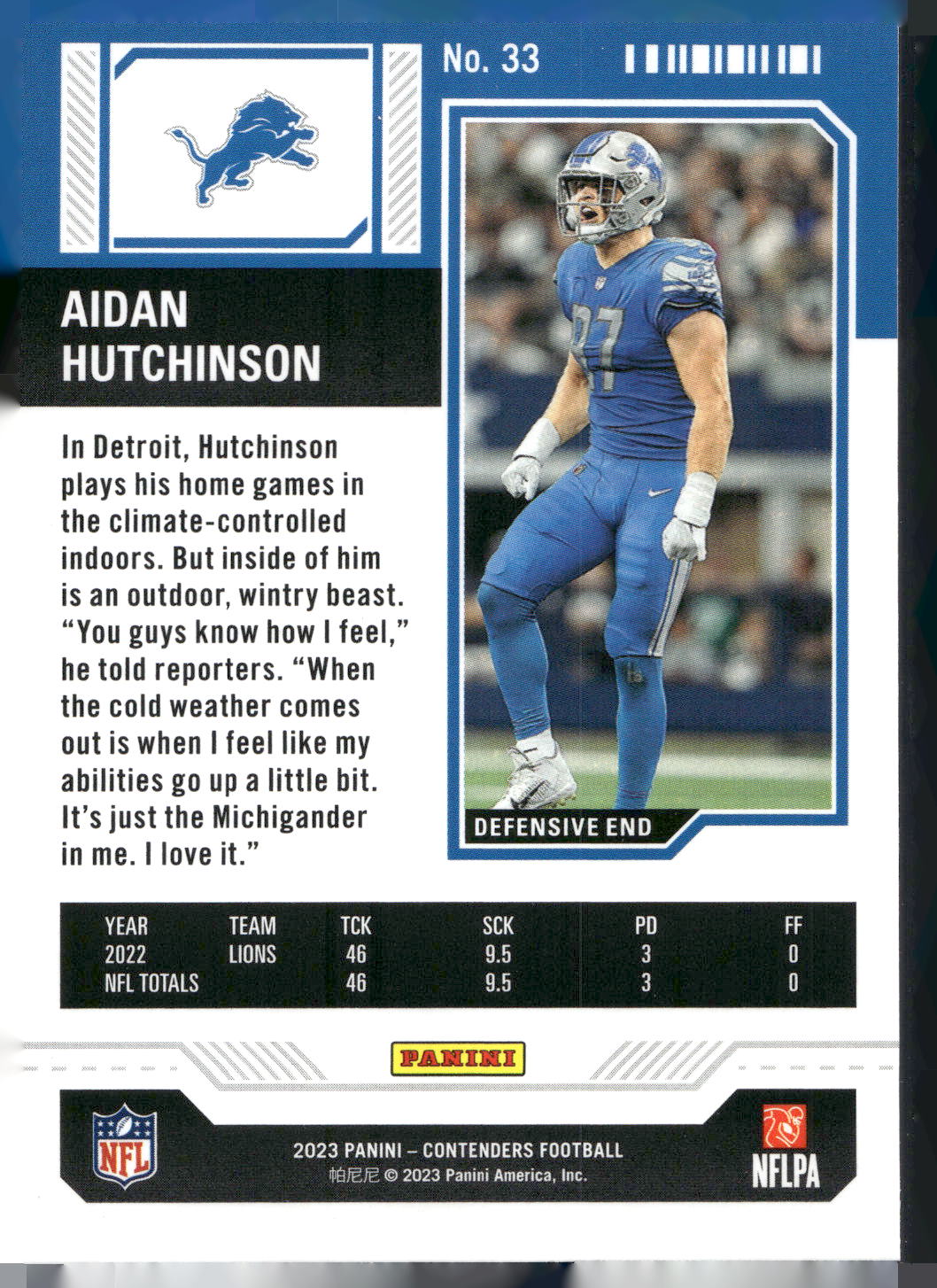 2023 Panini Contenders #33 Aidan Hutchinson Season Ticket Retail
