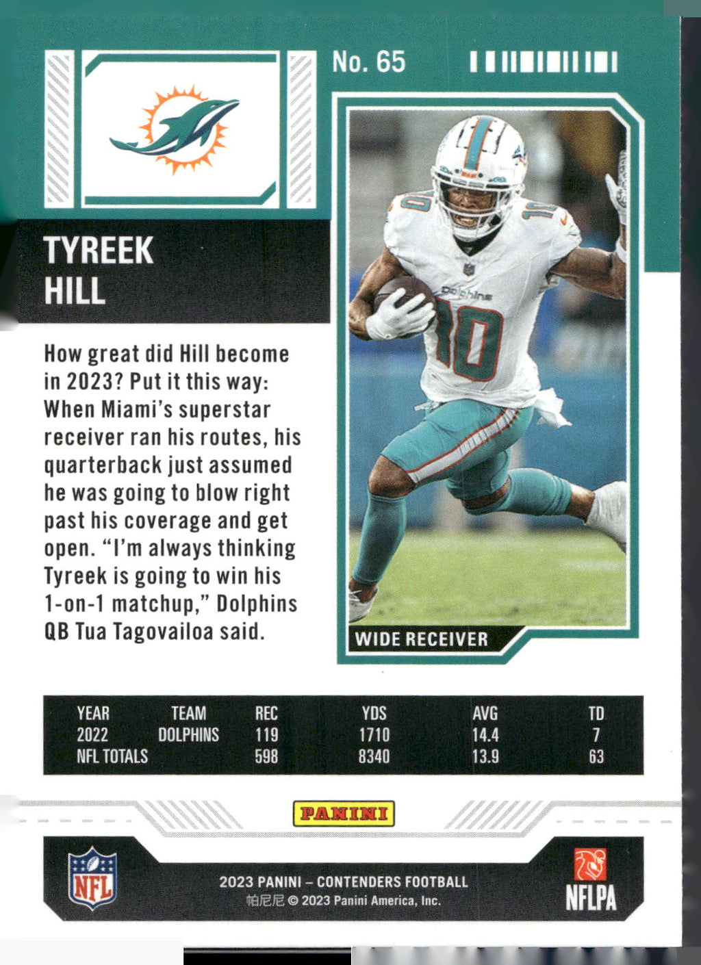 2023 Panini Contenders #65 Tyreek Hill Season Ticket Retail