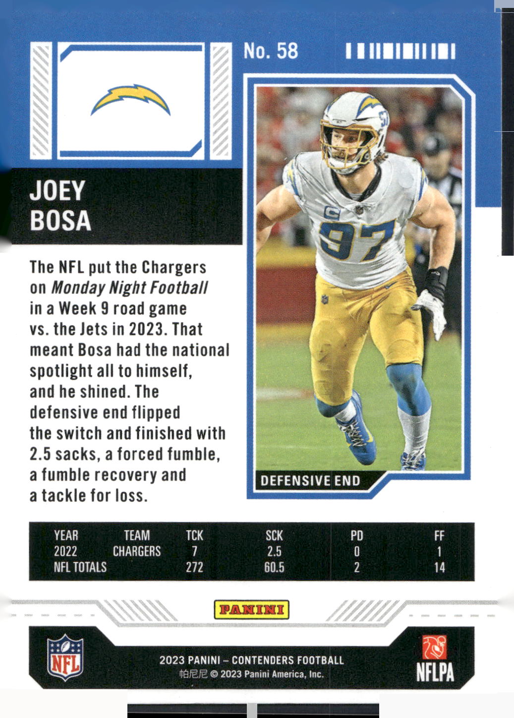 2023 Panini Contenders #58 Joey Bosa Season Ticket Retail