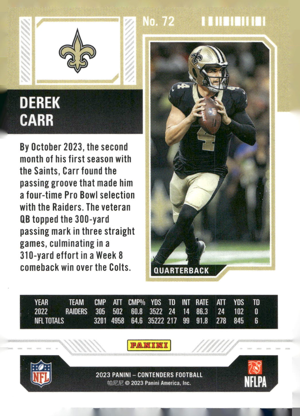 2023 Panini Contenders #72 Derek Carr Season Ticket Retail