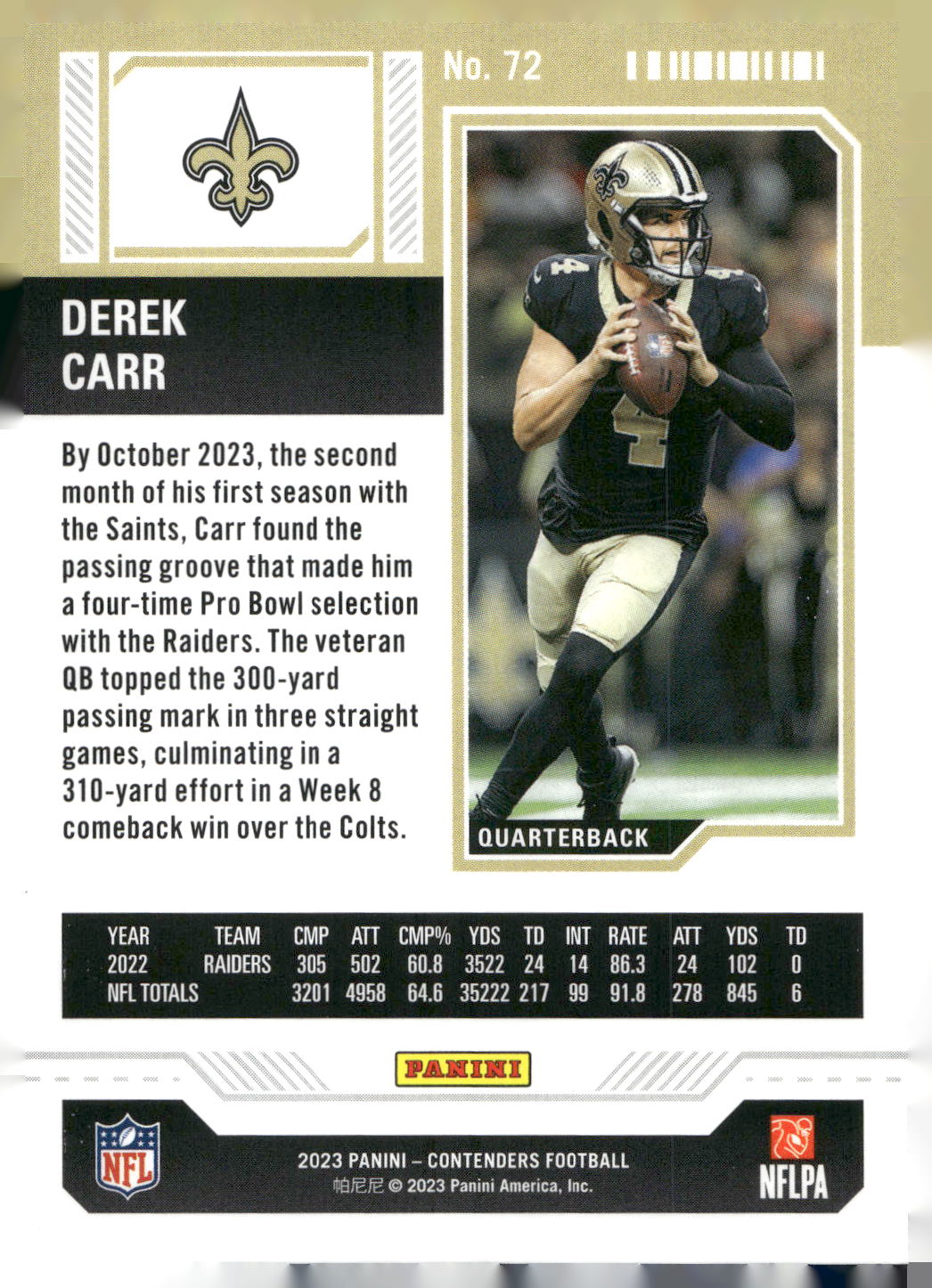 2023 Panini Contenders #72 Derek Carr Season Ticket Retail