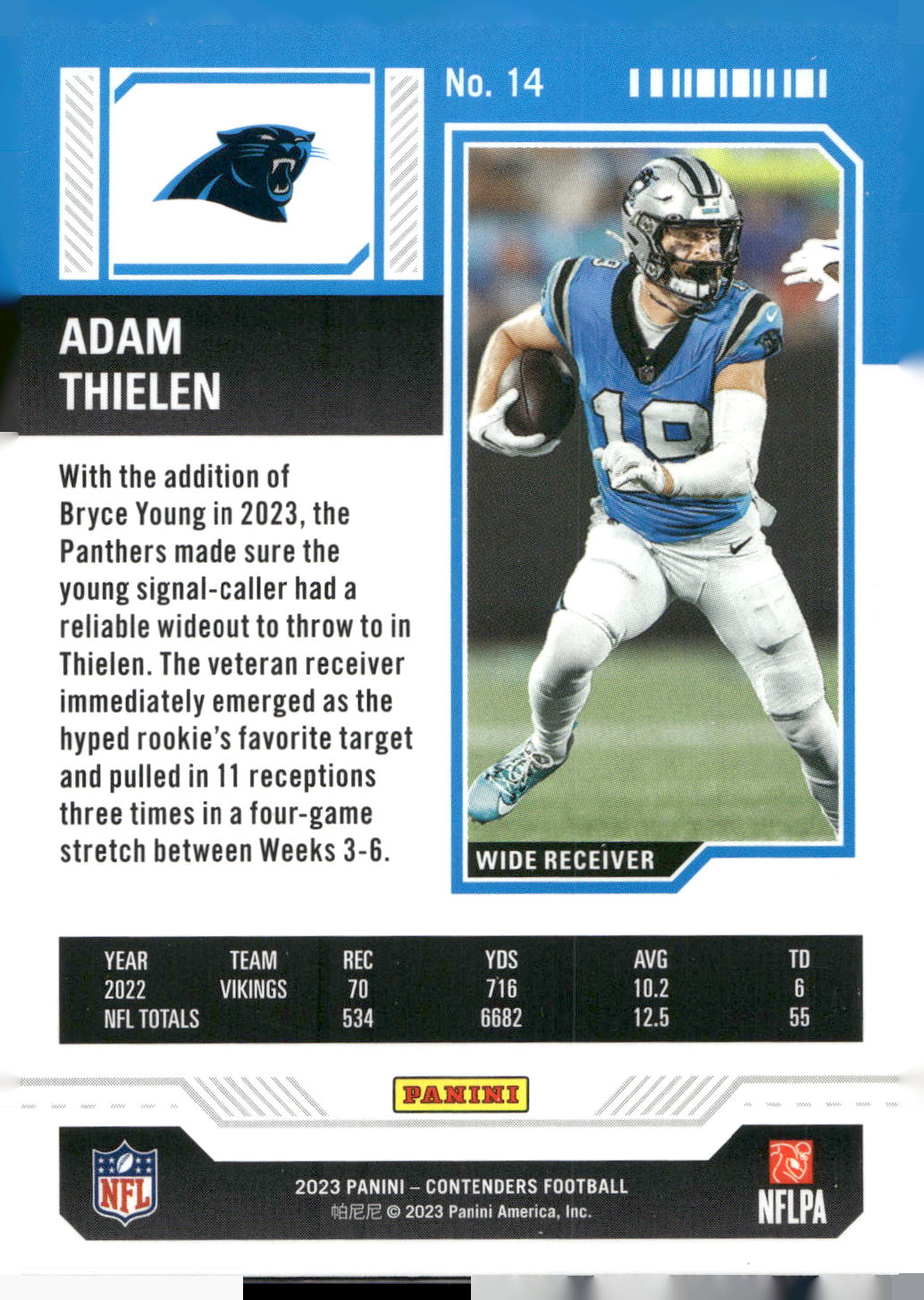 2023 Panini Contenders #14 Adam Thielen Season Ticket Retail