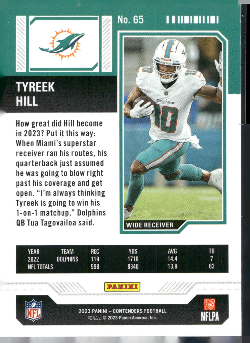 2023 Panini Contenders #65 Tyreek Hill Season Ticket Retail