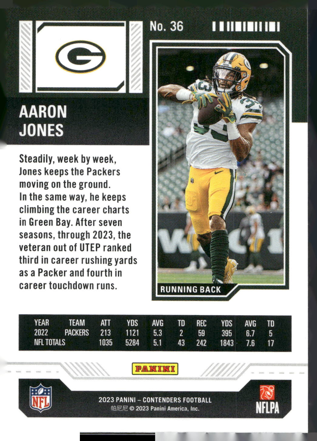 2023 Panini Contenders #36 Aaron Jones Season Ticket Retail