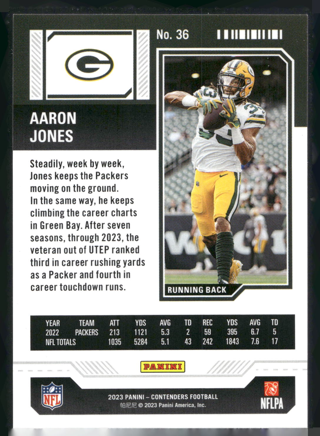 2023 Panini Contenders #36 Aaron Jones Season Ticket Retail