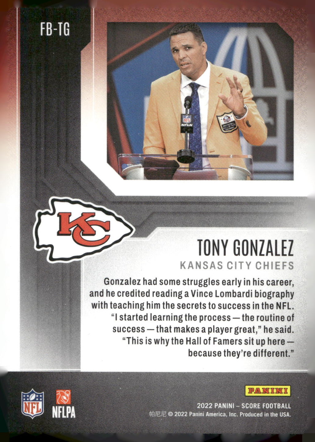 2022 Score #FB-TG Tony Gonzalez First Ballot