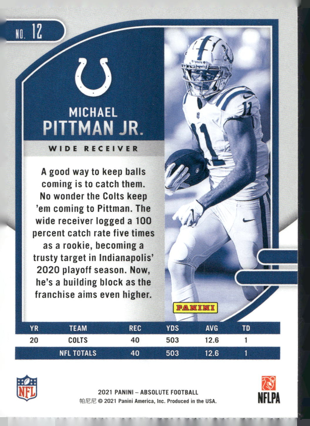 2021 Panini Absolute #12 Michael Pittman Jr.