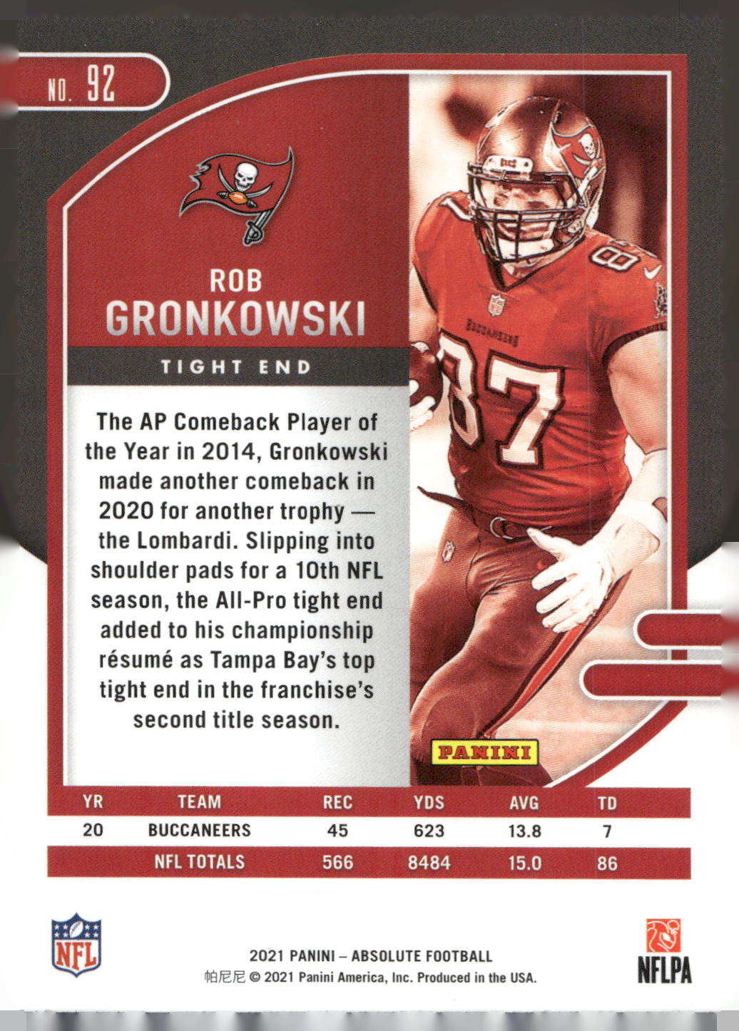 2021 Panini Absolute #92 Rob Gronkowski Retail