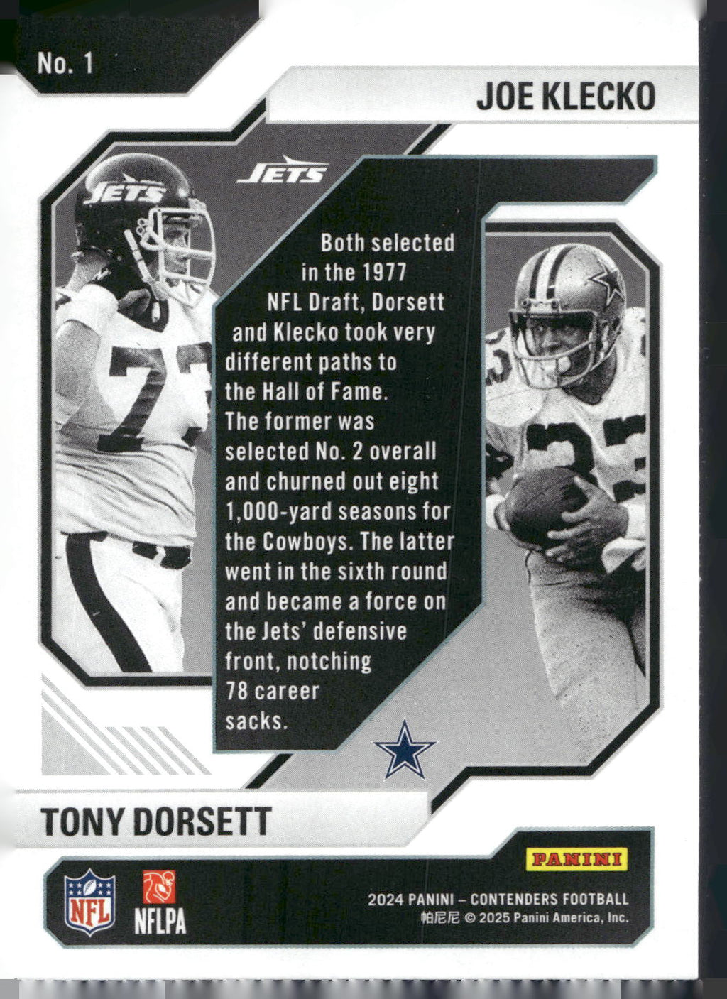 2024 Panini Contenders #1 Joe Klecko / Tony Dorsett