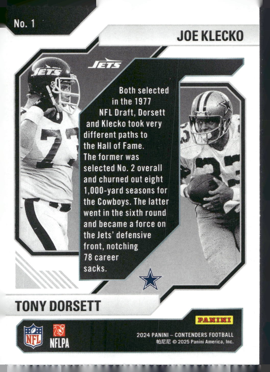 2024 Panini Contenders #1 Joe Klecko / Tony Dorsett