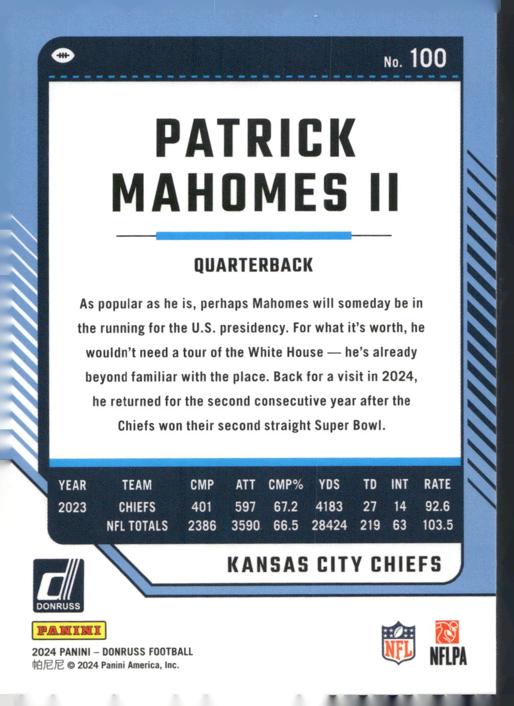 2024 Donruss #100 Patrick Mahomes II
