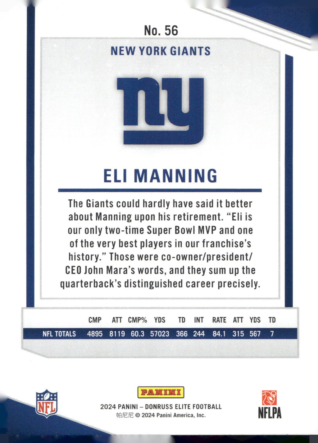 2024 Donruss Elite #56 Eli Manning