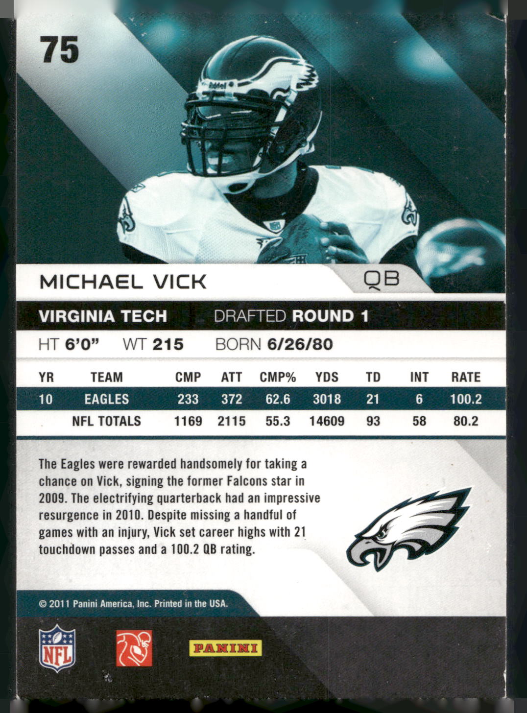 2011 Panini Absolute Memorabilia #75 Michael Vick Retail