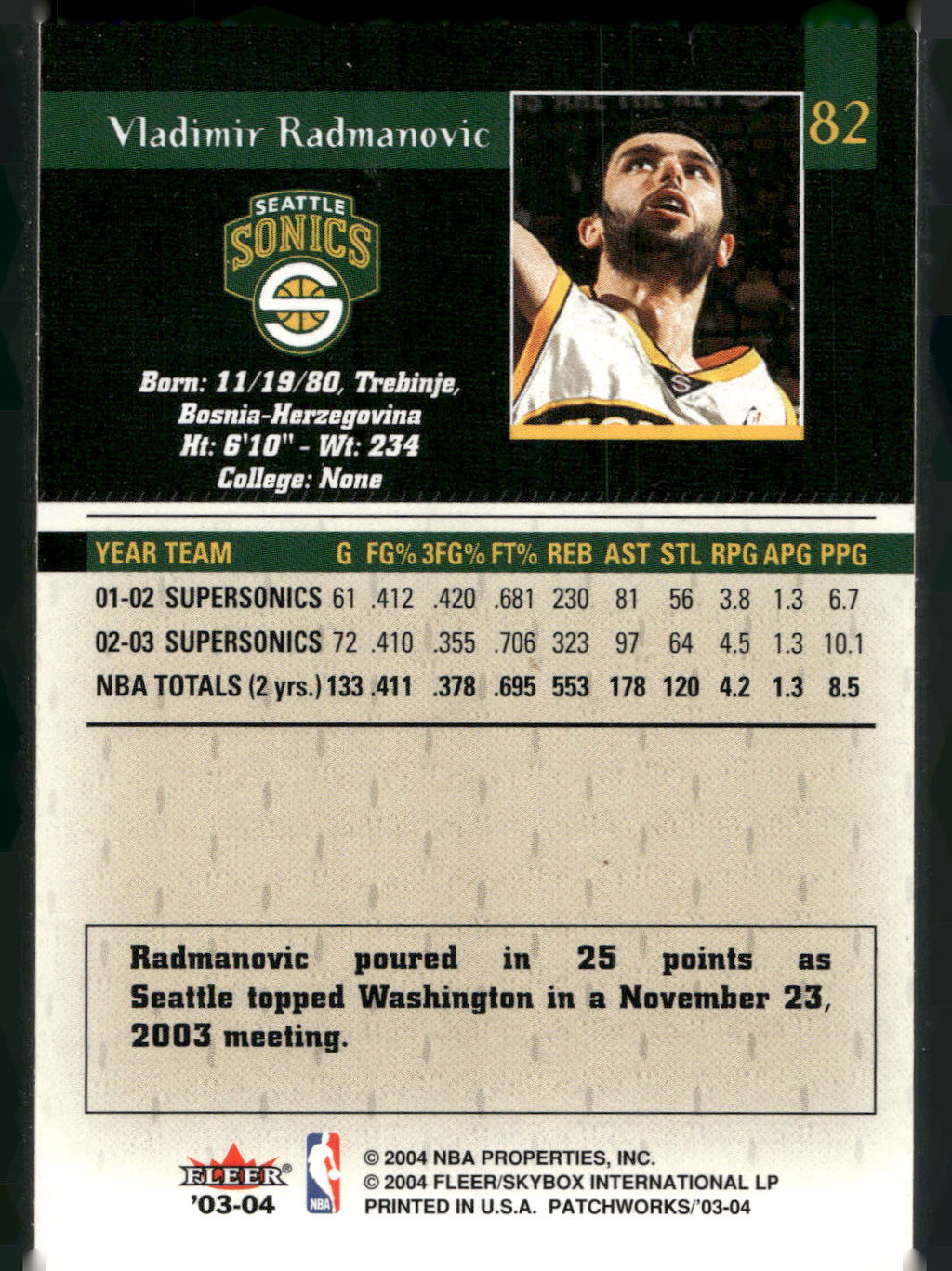 2003-04 Fleer Patchworks #82 Vladimir Radmanovic