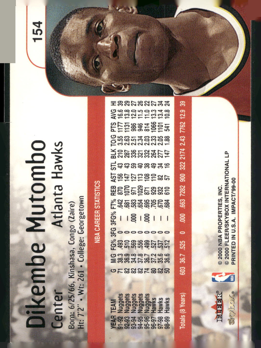 1999-00 SkyBox Impact #154 Dikembe Mutombo