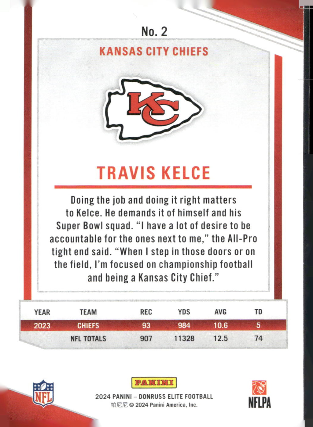 2024 Donruss Elite #2 Travis Kelce