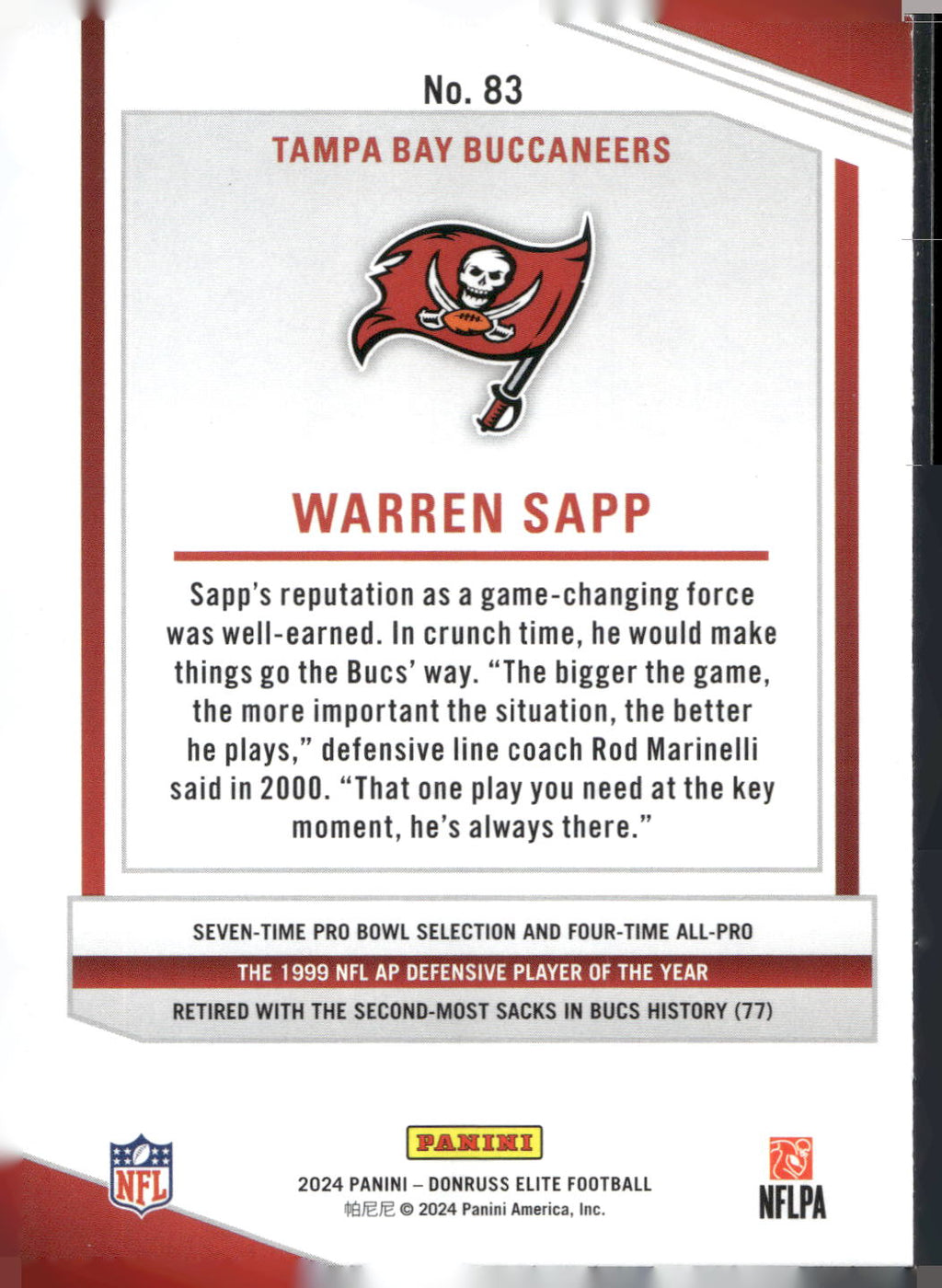 2024 Donruss Elite #83 Warren Sapp