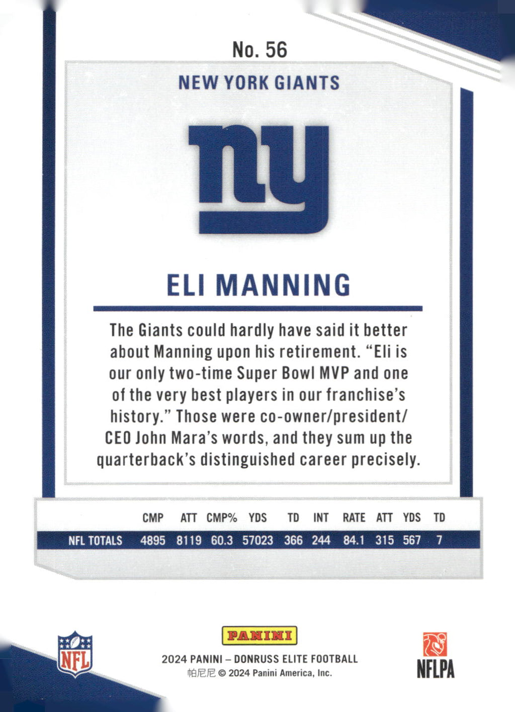 2024 Donruss Elite #56 Eli Manning