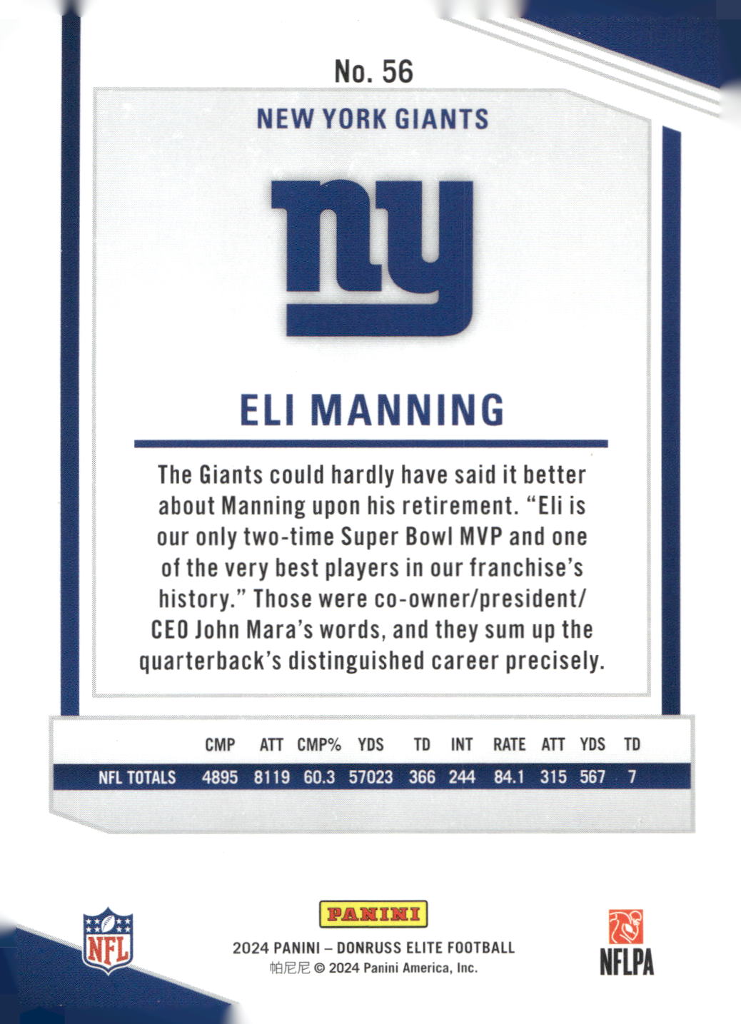 2024 Donruss Elite #56 Eli Manning