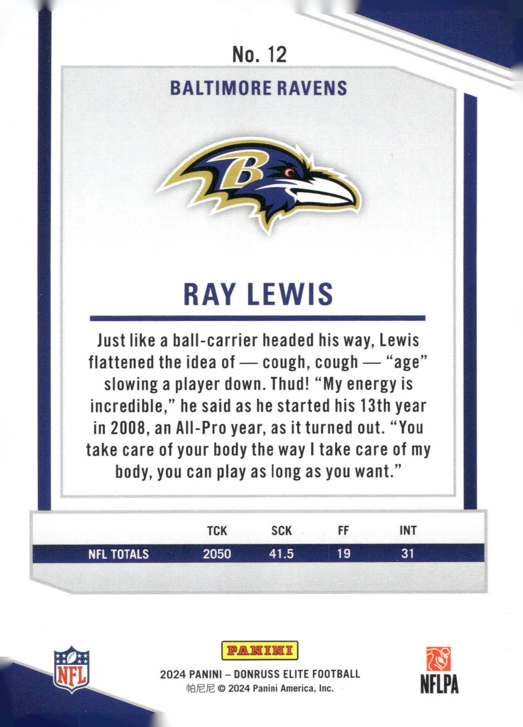 2024 Donruss Elite #12 Ray Lewis