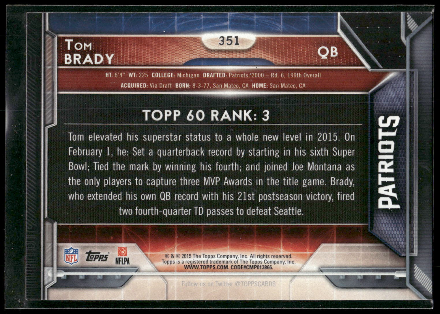 2015 Topps #351 Tom Brady