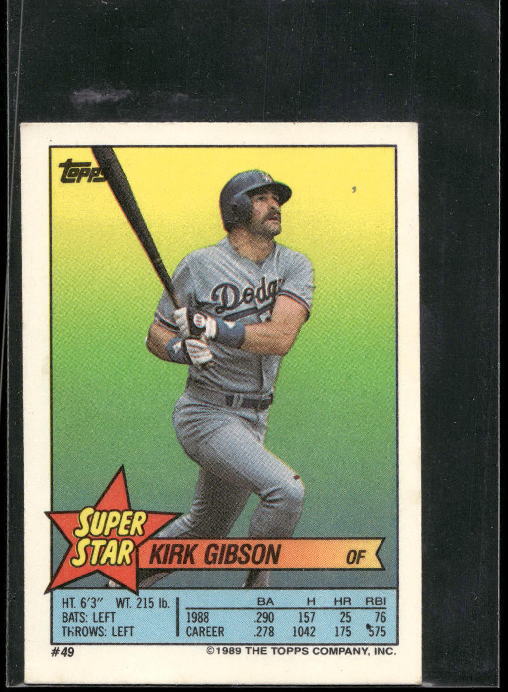 1989 Topps Stickers #49 Kirk Gibson Super Star Backs