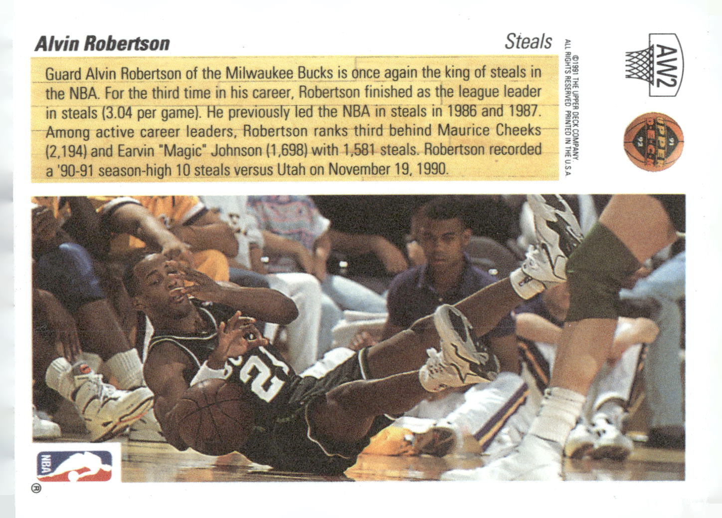 1991-92 Upper Deck #AW2 Alvin Robertson Award Winner Holograms