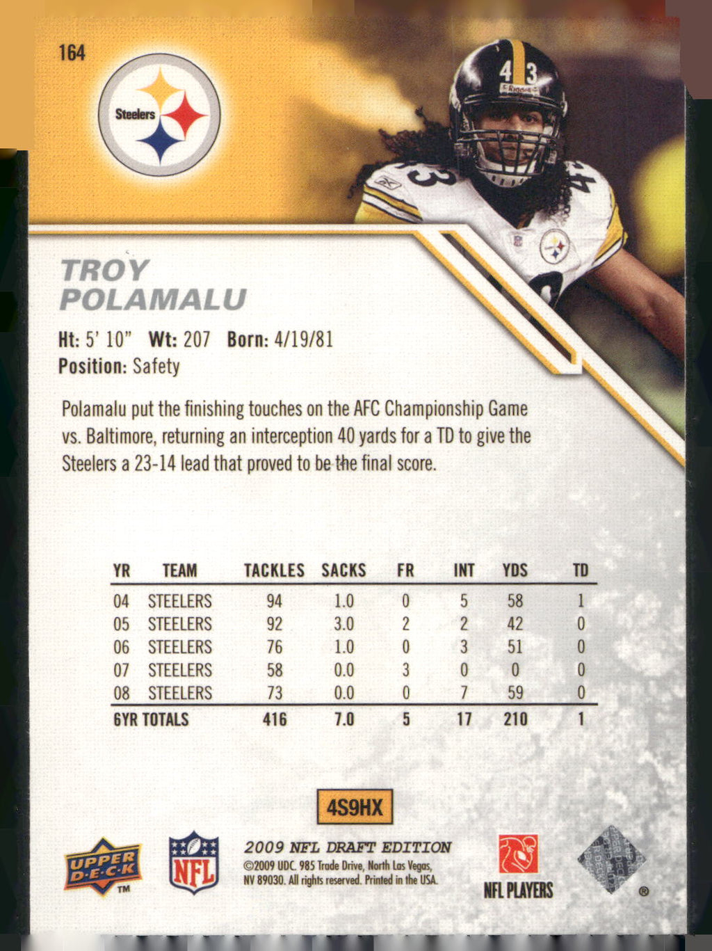 2009 Upper Deck Draft Edition #164 Troy Polamalu