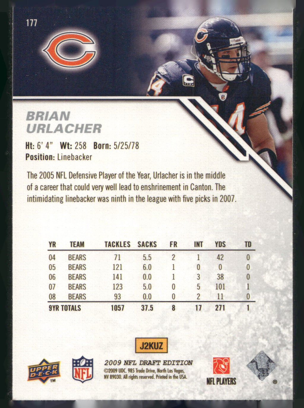 2009 Upper Deck Draft Edition #177 Brian Urlacher